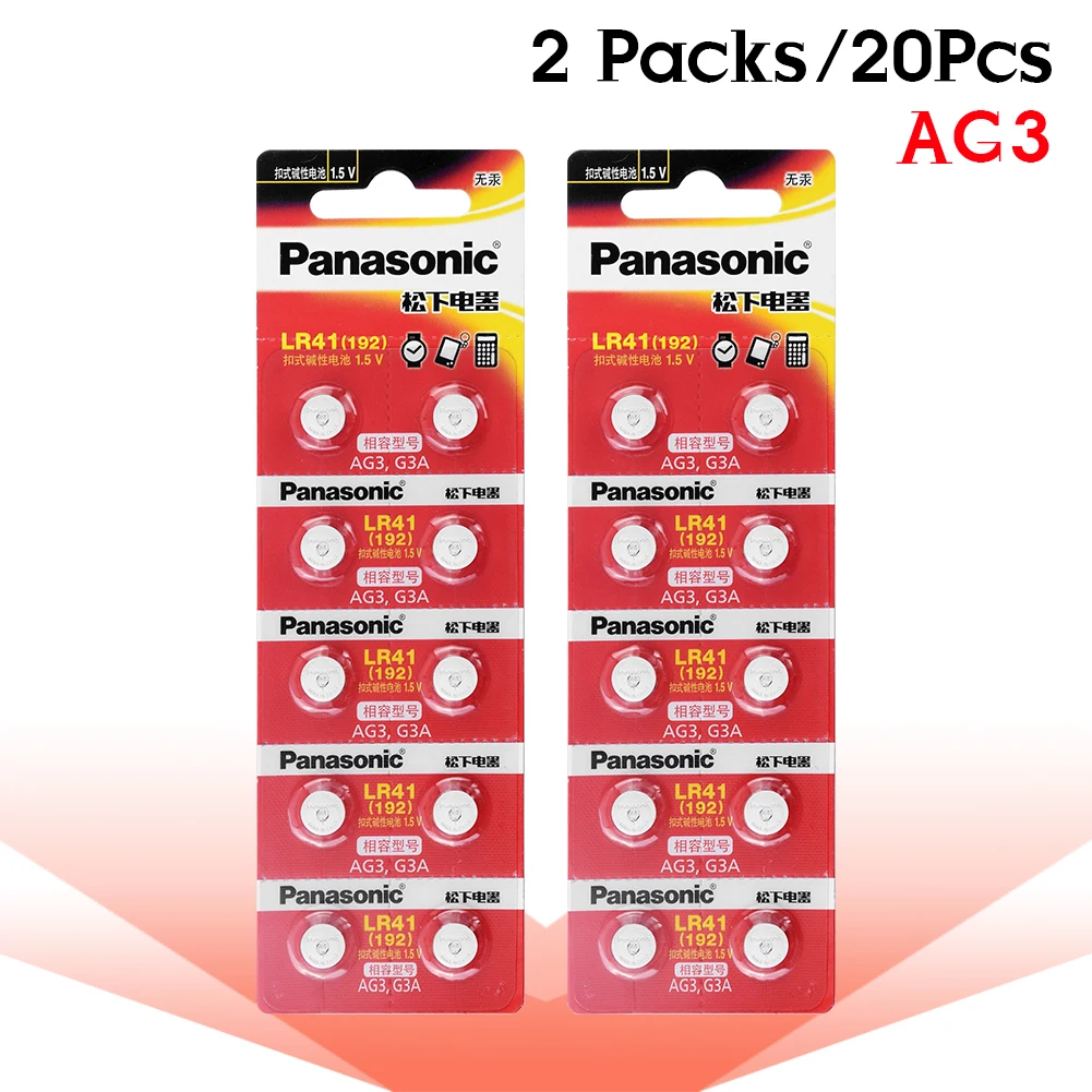 20 штук LR41 кнопочная ячейка SR41 AG3 G3A L736 192 392A батареи Panasonic трансформаторного двигателя Mn-Zn/MnO2 1,5 V Литиевые Батарейки-таблетки