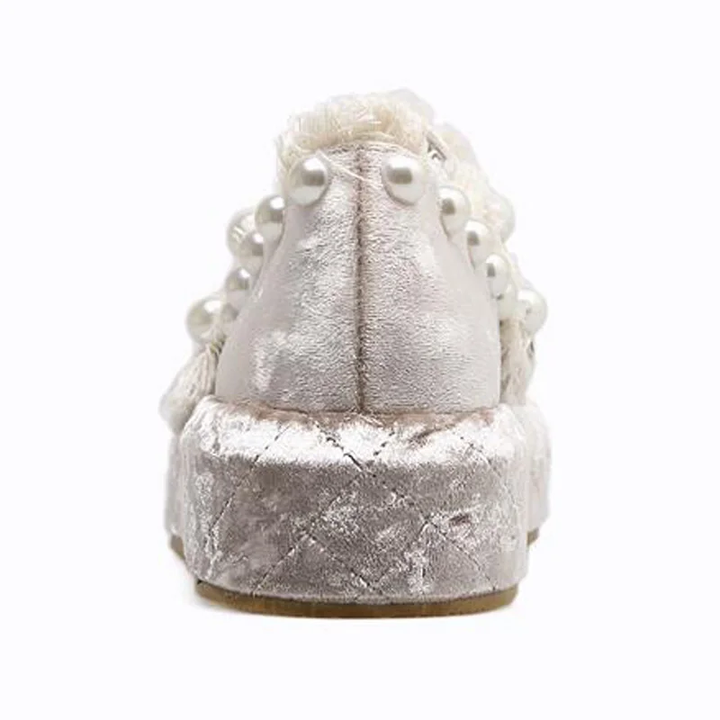 Tangnest/Брендовая обувь на платформе с жемчугом женские роскошные бархатные туфли