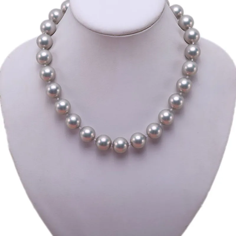 

JYX 2019 charming necklace grey 16mm Seashell Pearl Round Beads Necklace high quality 18" elegant jewelry for women