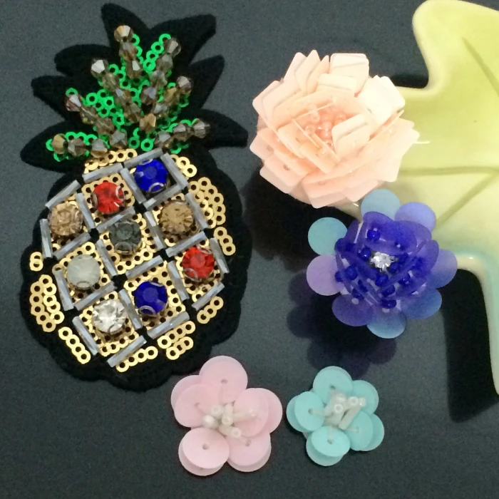 1 шт. Ананас Цветок нашивки со стразами и бисером винтажная ткань пришить на патч