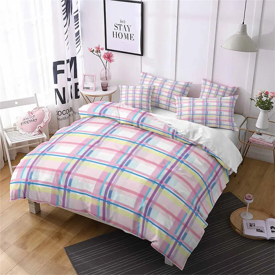 

HELENGILI 3D Bedding Set Geometric Square Print Duvet Cover Set Bedcloth with Pillowcase Bed Set Home Textiles #YC-40