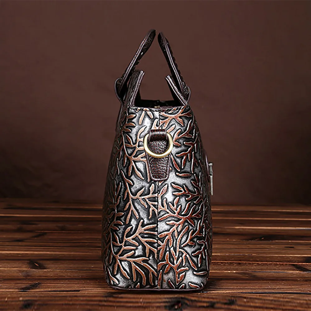 Высокое качество Натуральная Воловья кожа сумки на плечо тисненая женская сумка