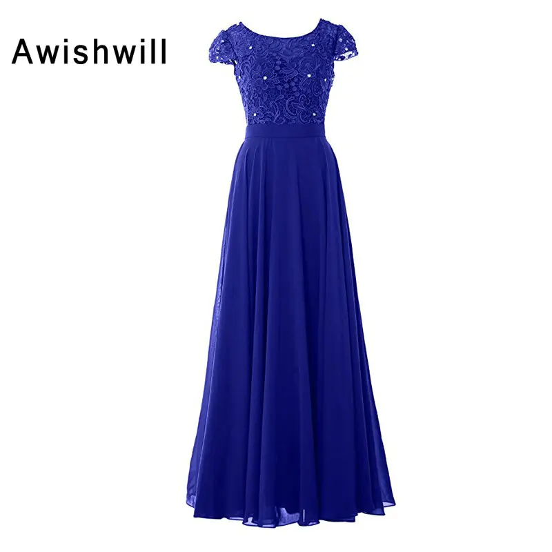 Элегантное кружевное шифоновое вечернее платье до пола с коротким рукавом