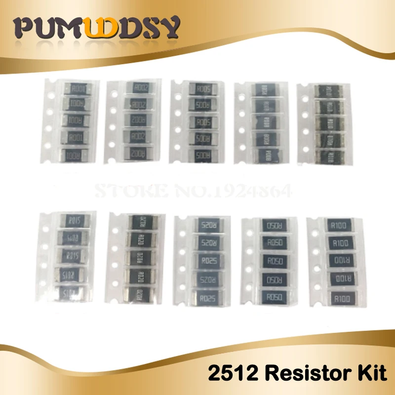 50 шт. 1% 2512 SMD комплект образцов резистора 10 valueX5pcs = 50 шт. 1R00 R500 R470 R330 R220 R200 R150 R100 R050 R010