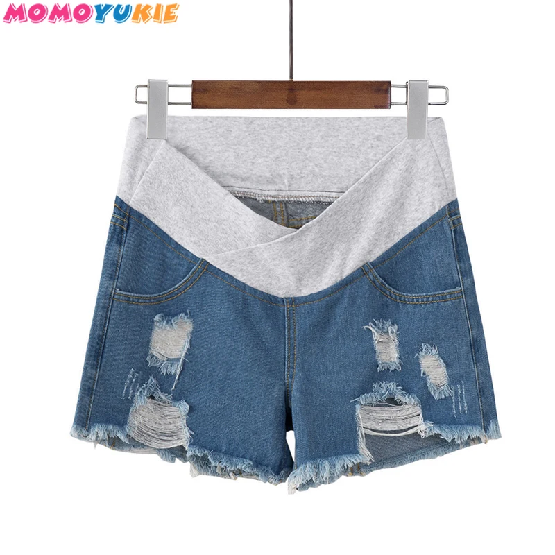 

Summer Fashion Denim Maternity Shorts Elastic Waist Belly Short Jeans Clothes for Pregnant Women Hot Ripped Hole Pregnancy