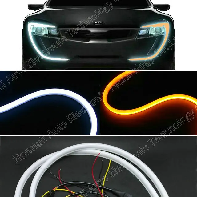 1 pair 60CM LED Flexible DRL Strip Daytime Running Lights With Turn Signal Tube Light White Yellow Switchback light | Автомобили и