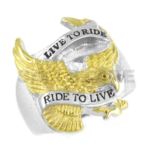 Золотой Кольцо из нержавеющей стали с надписью Live To Ride Eagle байкерское кольцо, ювелирное изделие из серебра и золота, классическое кольцо для байкеров SWR0005A - Цвет основного камня: Золотой