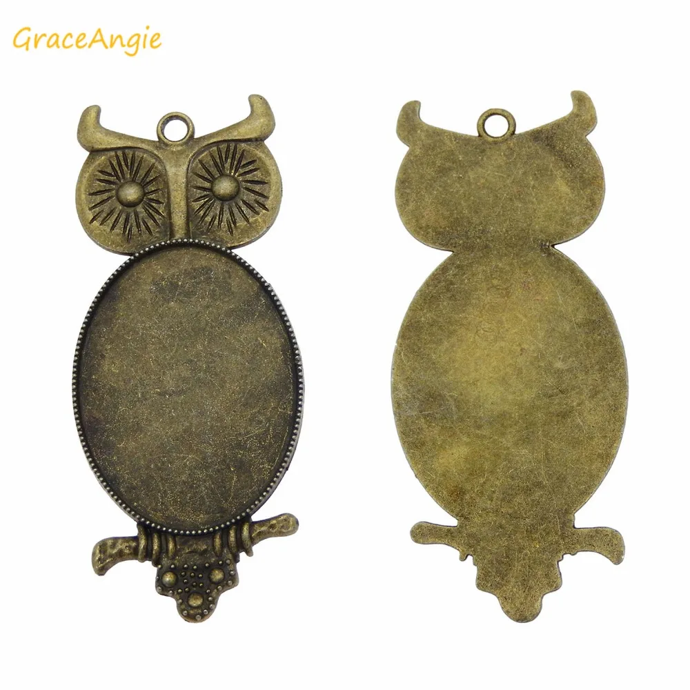 

GraceAngie 1pc Handmade for Photo Necklaces Findings Antique Bronze Pendant Owl Bird Setting Tray Blank Base Zinc Alloy Charms