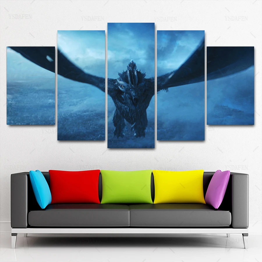 Прямая поставка HD 5 Панель Холст Искусство GOT night king dragon flyPainting домашний Декор