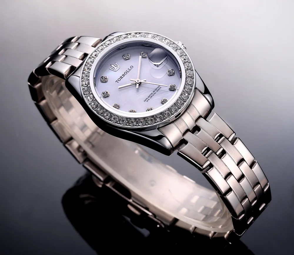 2017 Высокое качество модные женские часы кристалл белый керамический циферблат