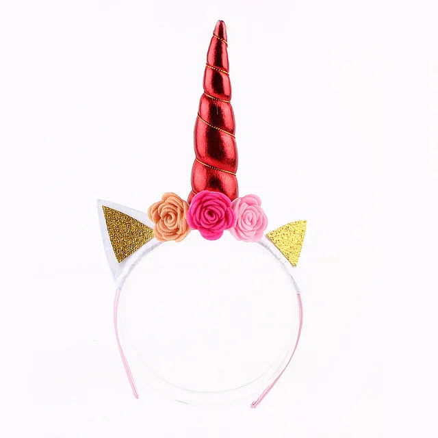 10 шт./лот Единорог повязка на голову с шифоновым цветком Блеск Дети Hairband Пасха