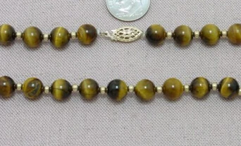 N2545 18&quot Strand Necklace 8mm Round Tiger Eye Beads &amp 14k Yellow Gold plated | Украшения и аксессуары