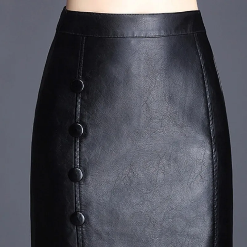 Новинка осенне-зимние женские юбки из искусственной кожи черные офисные прямые
