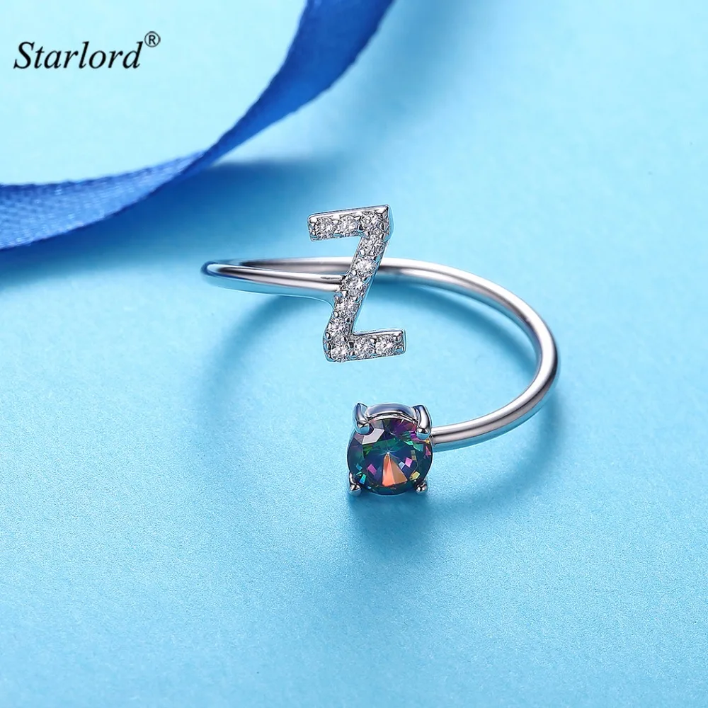 

Initial Z Letter Ring 925 Sterling Silver Cubic Zirconia Crystal Ring Adjustable Silver Ring Open Ring For Women R6072B
