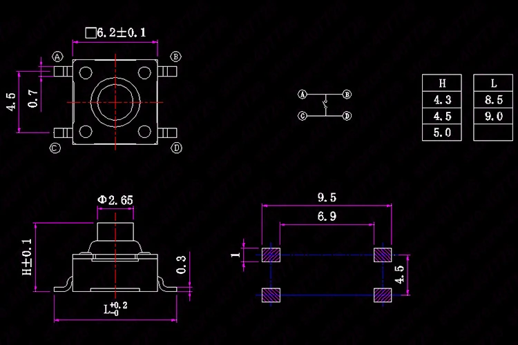 20 шт. 6x6x 5/4.3 мм водонепроницаемый бесшумная кнопка мгновенный тактический