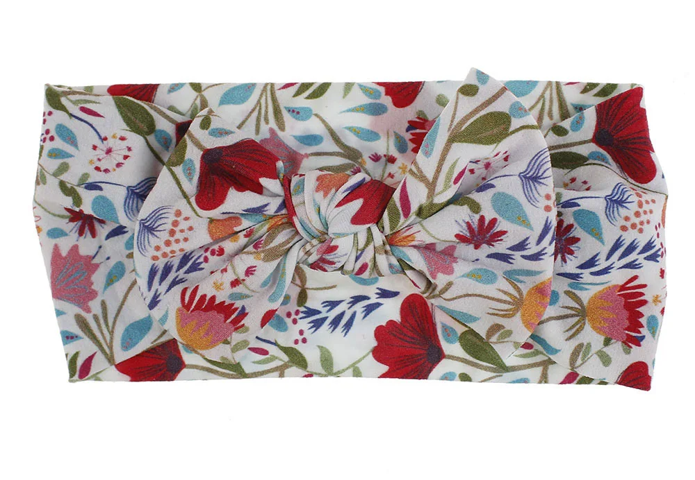 Floral 14 Цветочный принт нейлон; детская лента для волос; ободок для волос, и бантом для маленьких девочек нейлоновая головка для обертывания, широкие нейлоновые головная повязка в виде чалмы для волос, для маленькой девочки, аксессуары - Цвет: Floral 14