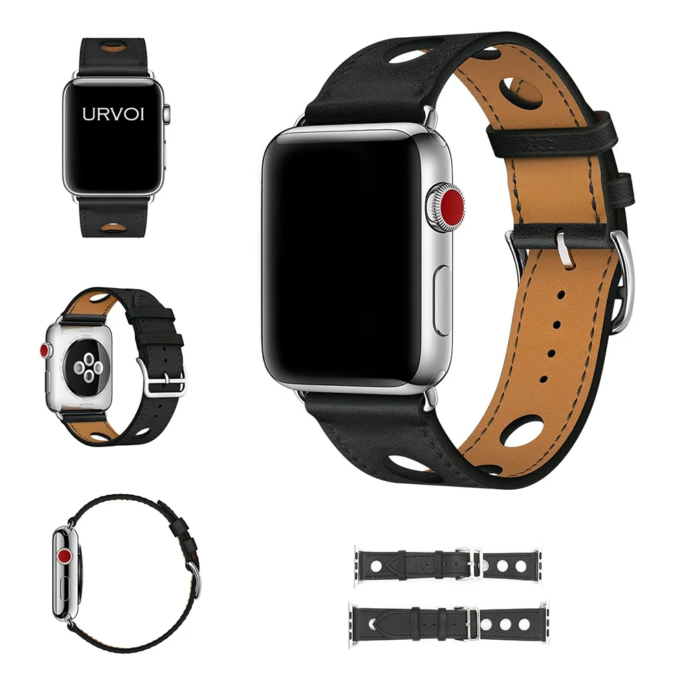 URVOI Одноместный Тур ралли группа для apple watch series 5 4 3 2 1 ремешок для iwatch гоночный ремешок для наручных часов Noir Gala кожа
