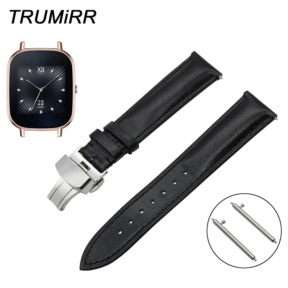 

18mm Quick Release Watch Band for Asus ZenWatch 2 Women WI502Q 1st Layer Genuine Leather Strap Butterfly Buckle Wrist Bracelet