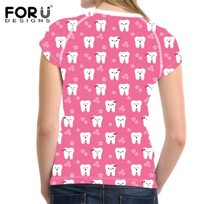 

FORUDESIGNS Dental Design Casual Women's Short Sleeve T Shirts Summer Breathable Tops Tee Shirts Fashion Female Clothing Tshirts