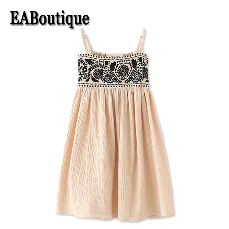 EABoutique Summer Kids Dresses For Girls Bohemian Style Linen Fabric Singlet Long Beach Dress Age 5-12 Year old L521 | Детская одежда и