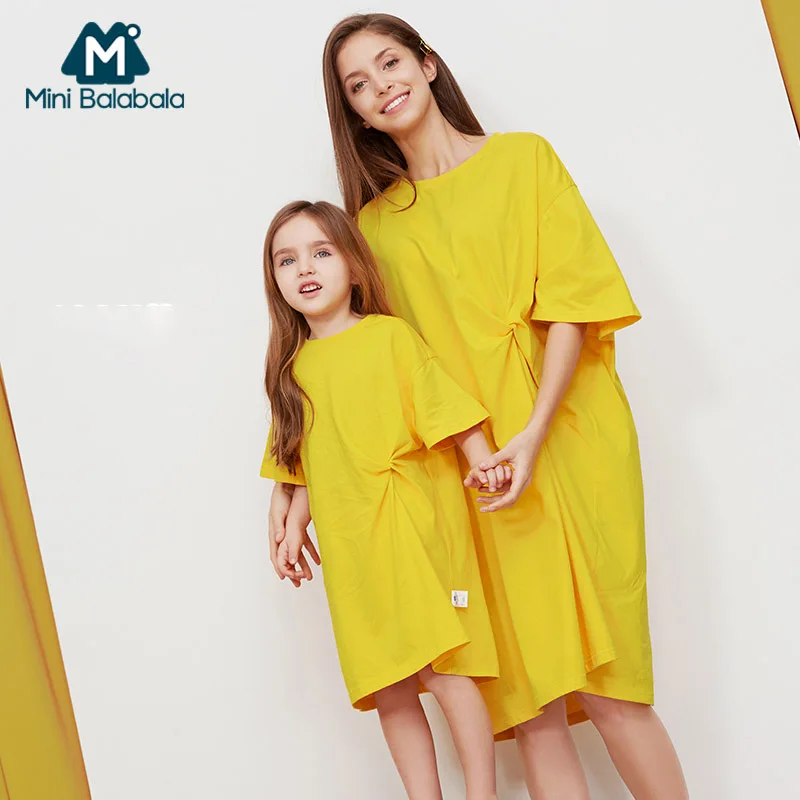 BalabalaBaby/хлопковое мини-платье для девочек; Новинка г.; летняя детская одежда; длинные платья с круглым вырезом для девочек и родителей