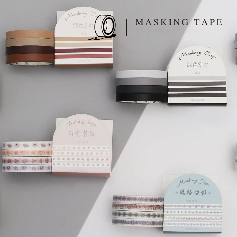 

4 шт./компл. 5 мм, кавайная однотонная тонкая Васи-лента для самостоятельного изготовления, декоративные клейкие этикетки, фотобумага, Канцто...