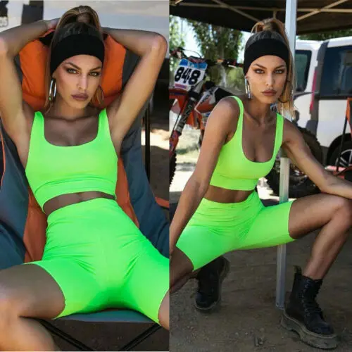 Женский спортивный костюм из 2 предметов эластичная майка флуоресцентные