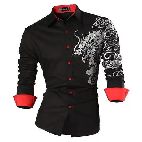 Sporfashion Мужская Рубашка-Платье Повседневная модная стильная рубашка с длинным рукавом Дракон JZS041