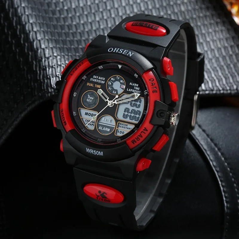OHSEN бренд lcd Dual Time Zone наручные часы мужские спортивные цифровые водонепроницаемые
