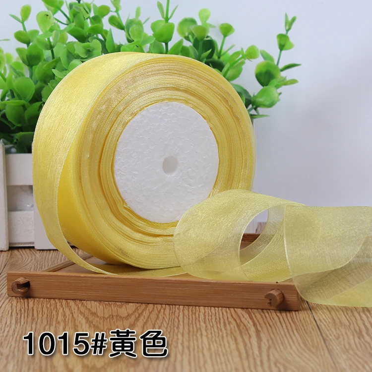 yellow Горячая Распродажа(50 ярдов/партия) 1-1/" 40 мм органза шифон оберточная лента для подарков украшения рождественские ленты лямки упаковочный пояс - Цвет: yellow