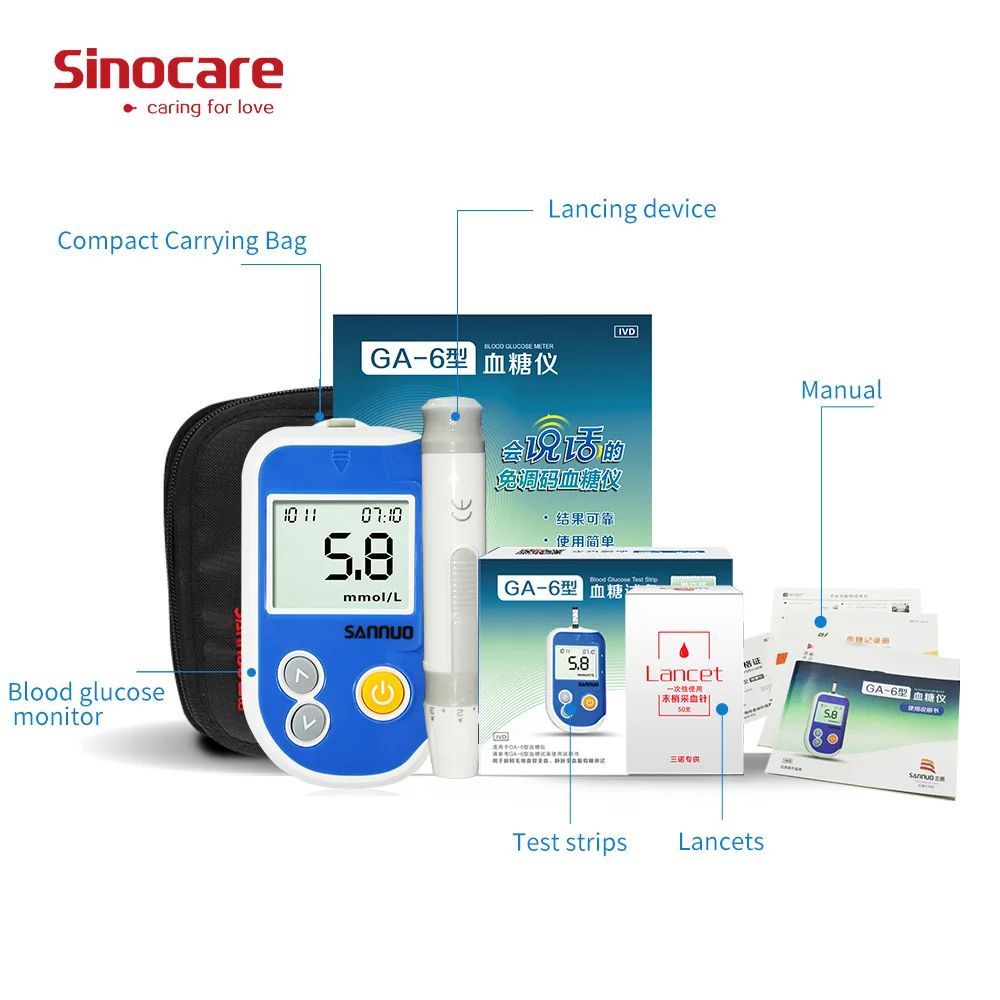 Sinocare GA 6 измеритель уровня глюкозы в крови тест полоски разделены и Ланцеты для
