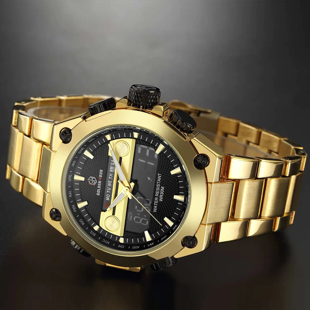 Reloj Hombre GOLDENHOUR роскошные золотые мужские часы erkek kol saati автоматический дисплей