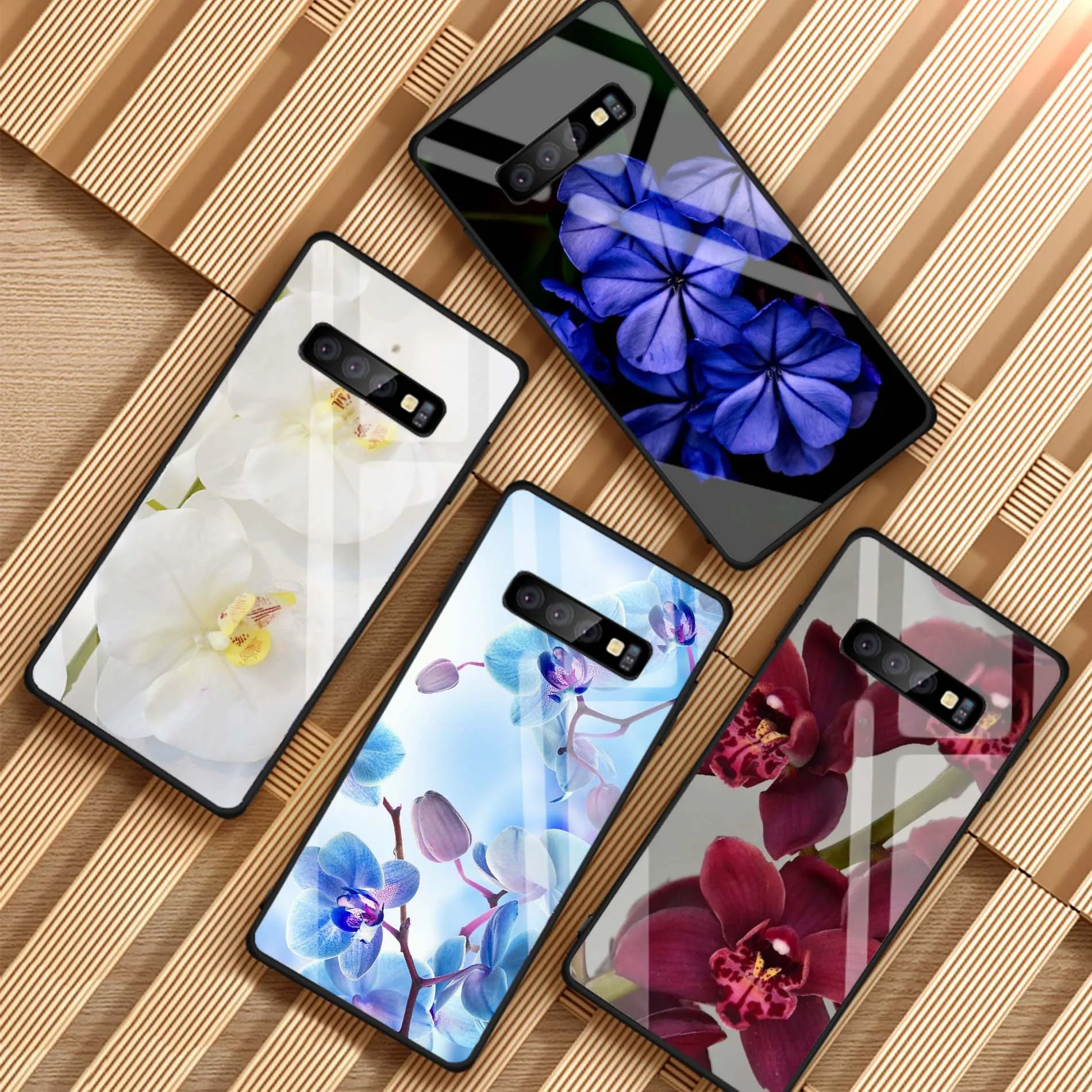 Цветной чехол из закаленного стекла с цветами орхидеи для телефона Samsung Galaxy A6 A6S A8