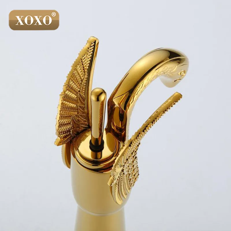 XOXO Новый Дизайн Роскошные Медь горячей и холодной краны Лебедь Кран позолоченные
