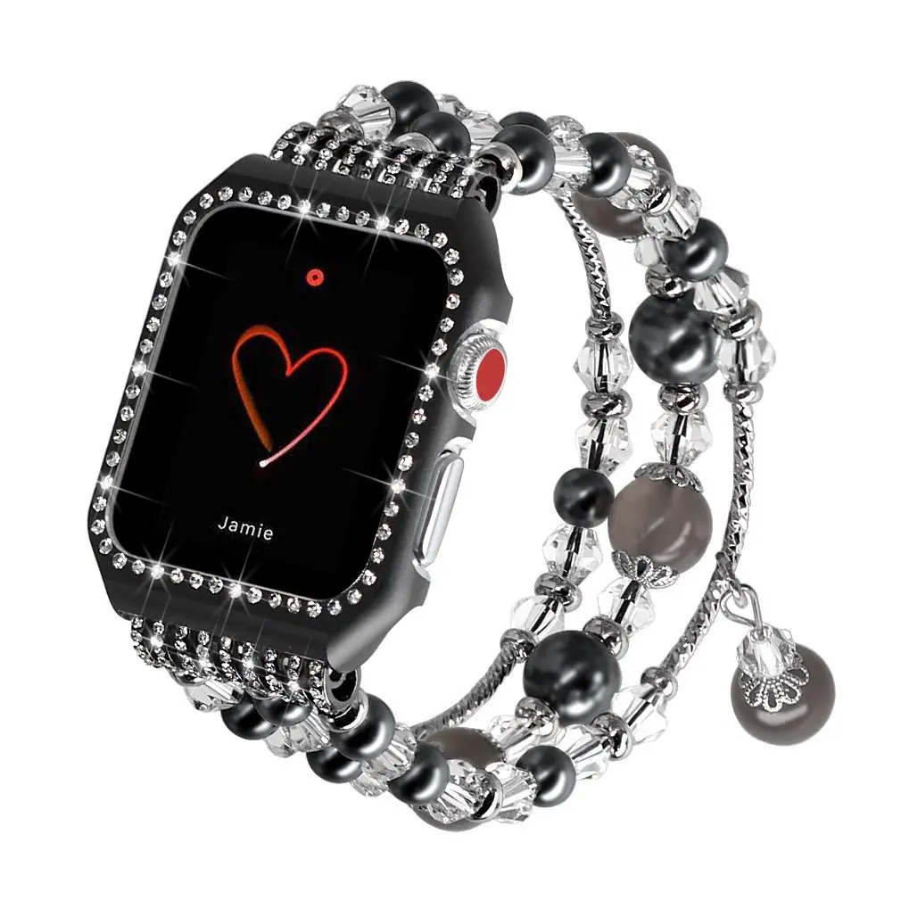 Металлический Алмазный чехол+ ремешок для Apple Watch Series 4 3 2 1, браслет для женщин, сменный ремешок для iWatch 38 мм 42 мм 40 мм 44 мм - Цвет ремешка: black