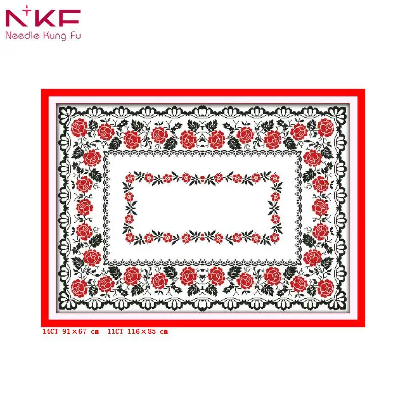 NKF Rose tablecloth counted printed pattern cross stitch kits embroidery needlework sets New Year's restaurant decor DIY 11 14ct | Дом и