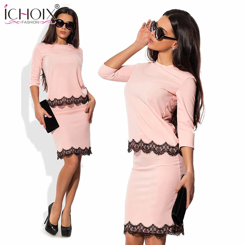 ICHOIX 2019 Женские Модные Винтажные летние платья однотонные кружевные облегающие