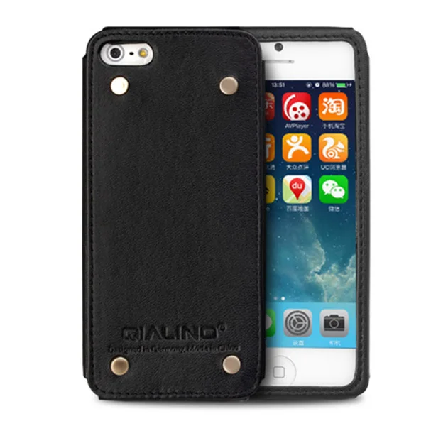 

QIALINO high quality mobile phone leather case for i phone 5 ,fashion rivet back cover for iphone 5s cases