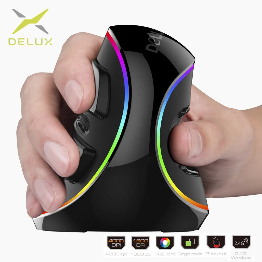 Delux M618 плюс Вертикальная Эргономичная Проводная игровая мышь 6 кнопок 4000 dpi оптическая синяя RGB популярная компьютерная мышь для ПК и ноутбука