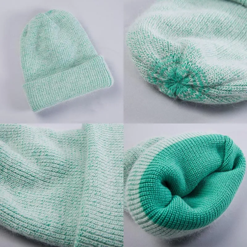 

Ymsaid New Simple Winter Hat For Women Rabbit Knitted Skullies Thick Warm Wool Ladies Hat Female Beanie Hats