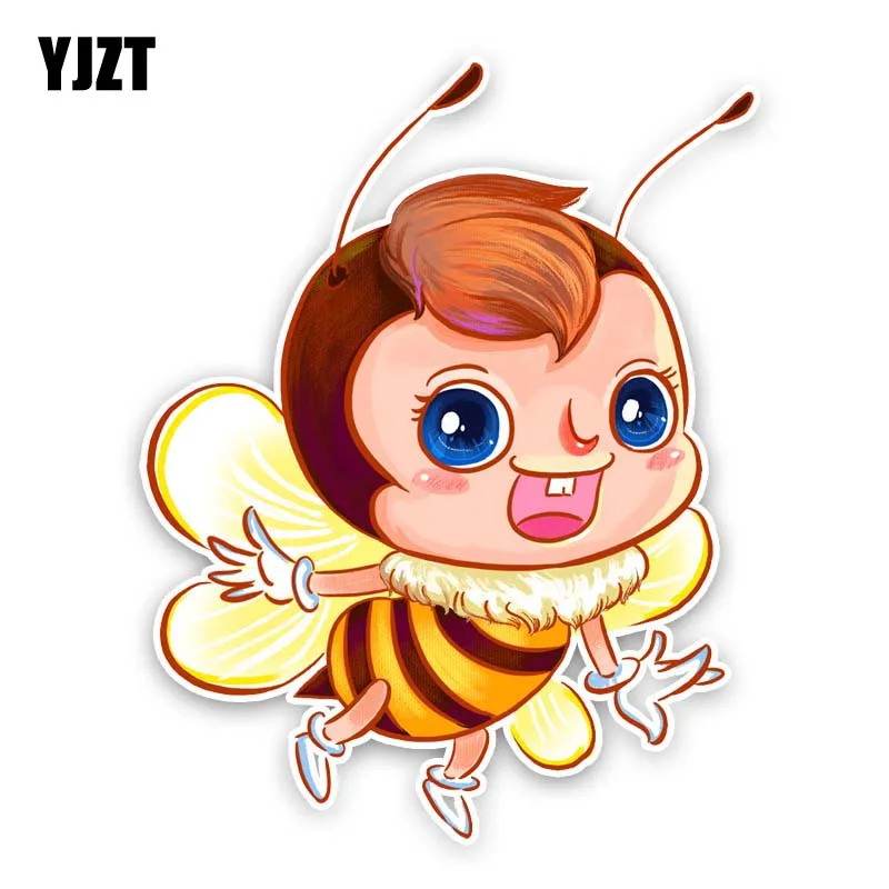 YJZT 12 3 см * 15 7 Счастливый маленький пчела мультфильм ПВХ наклейка автомобиля