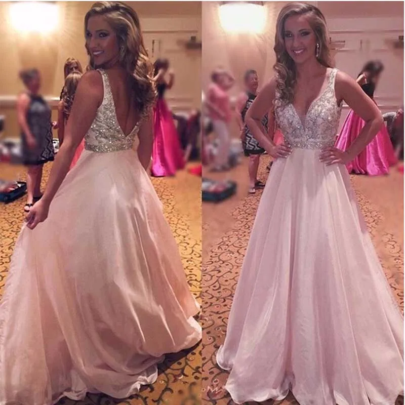 Халат Де Вечер A Line Пром Платья 2017 В Шеи бусы Кристалл Рукавов Шифон Длиной до пола