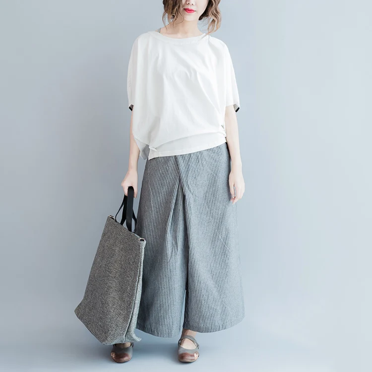 Большие размеры Сезон лето Женские модные комплекты одежды в полоску из хлопка