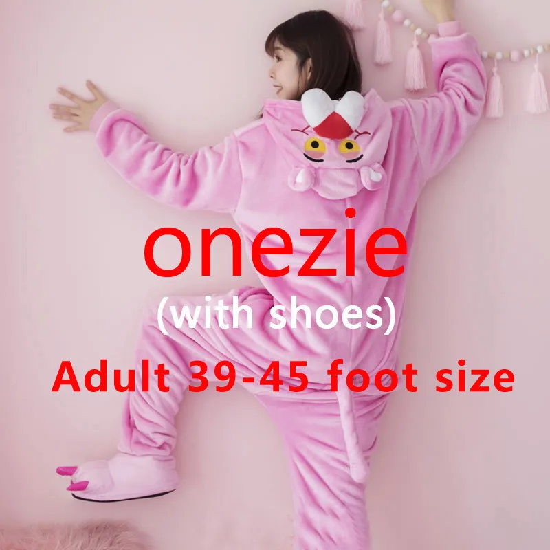 Clothes Shoes 39-45 Милый розовый комбинезон с пантерой для женщин; комбинезон с капюшоном для костюмированной вечеринки; комбинезон с обувью для взрослых и детей; цельнокроеная Пижама с животными; пижама с длинными рукавами - Цвет: Clothes Shoes 39-45