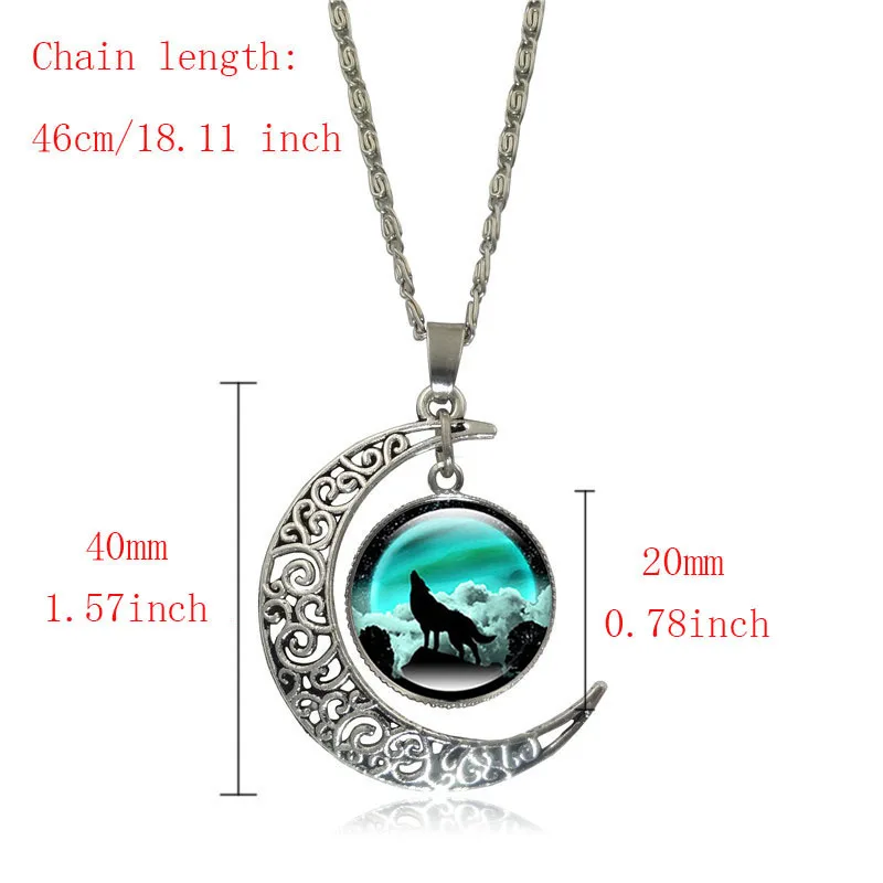 Светится в темноте кулон с волком ожерелье стеклянный кабошон полумесяц