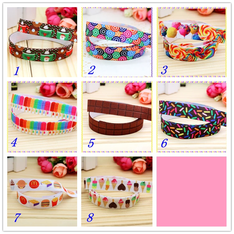 

DUWES 5/8'' Free shipping Fold Elastic FOE cupcake doughnut printed headband headwear hairband diy decoration wholesale OEM D56