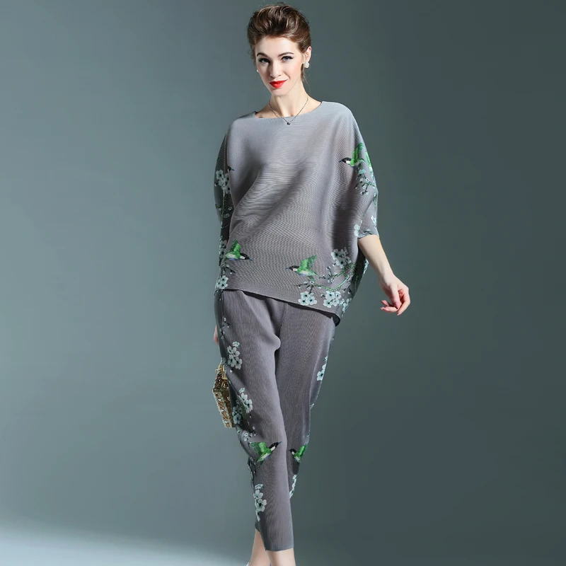 Miyake новинка весны большой размер женская мода семь футов брюки костюм рукав