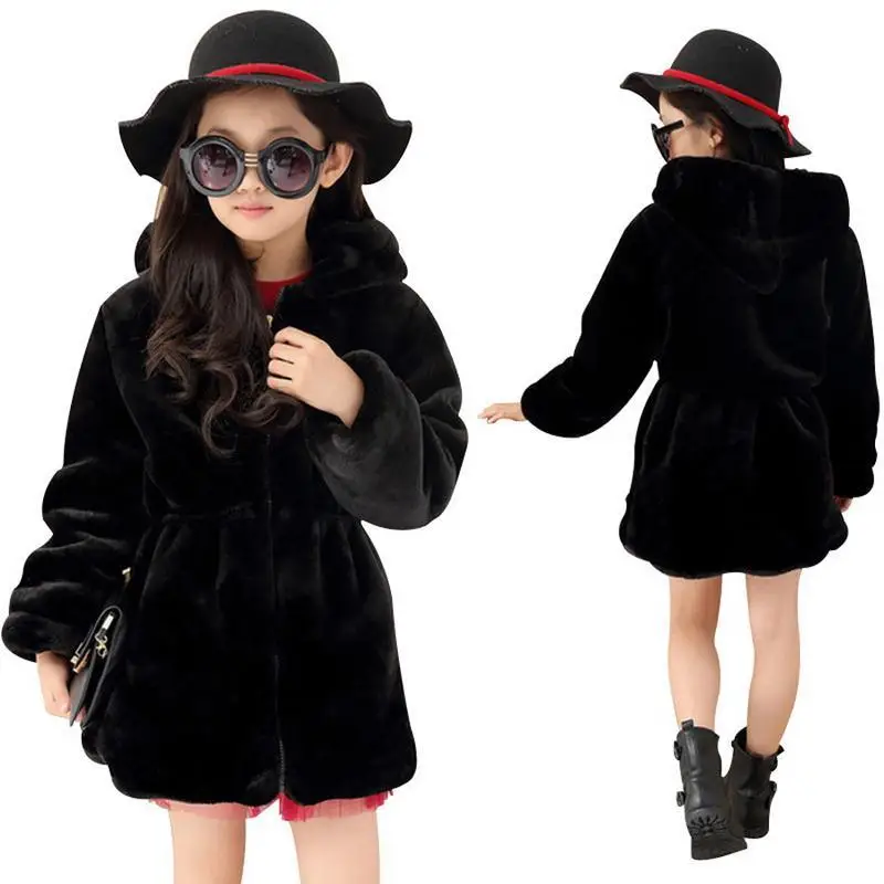 Коллекция 2018 года Зимние флисовые пальто для девочек с искусственным мехом