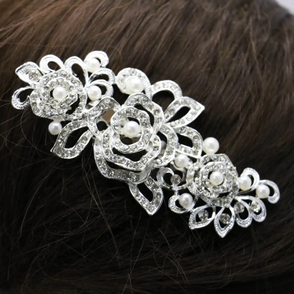 

Trendy Hairwear Women Accessories Wedding Bridal Crystal Rhinestone Flower Faux Pearls Hairpins Hair Comb Girl Jewelry 105*58cm