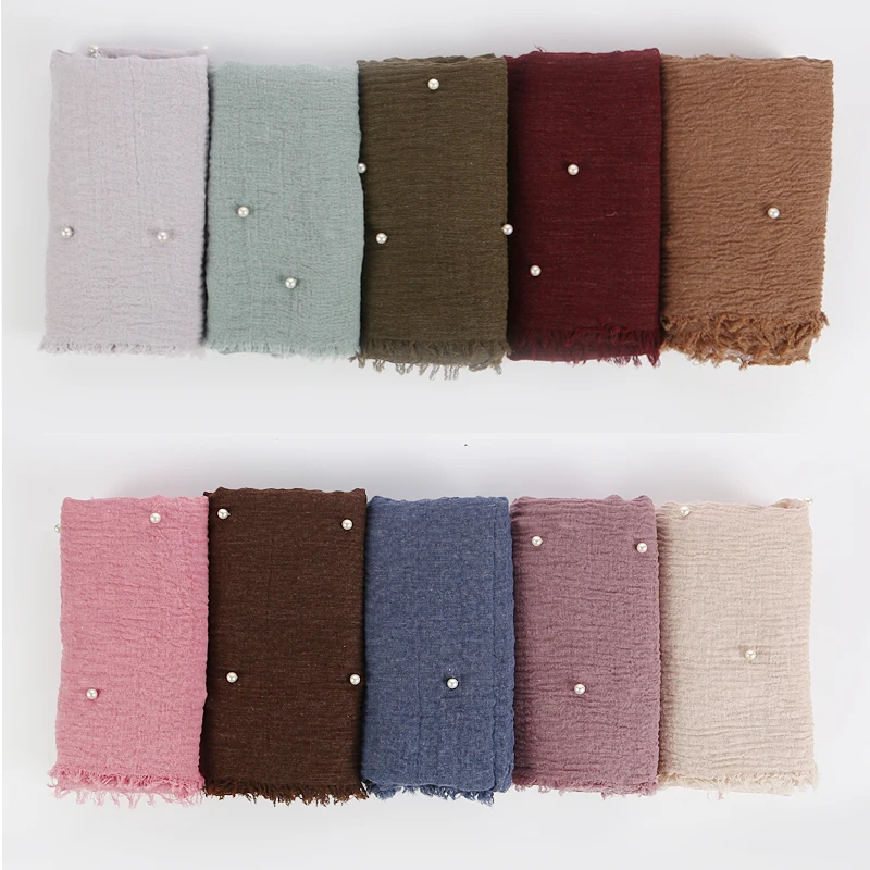 10 шт. Женский хиджаб жемчужный пузырь Простой макси шарф шаль модный